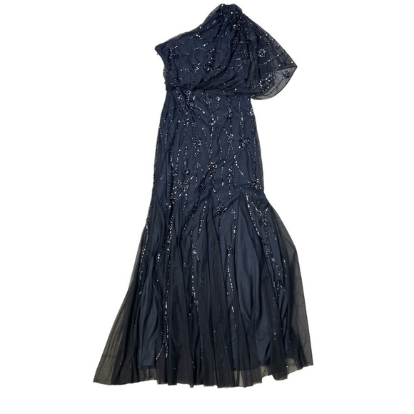 Adrianna Papell One Shoulder Beaded Dress Gray Size 4 Wedding Mother Of Bride - Picture 2 of 11